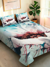 Moda Rapido X KLOTTHE Blue & Pink Floral 400 TC Bedsheet with 2 Pillow Covers