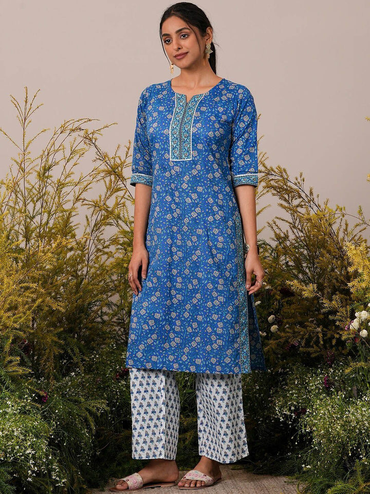 Libas Floral Printed Regular Gotta Patti Pure Cotton Kurta with Palazzos & Dupatta