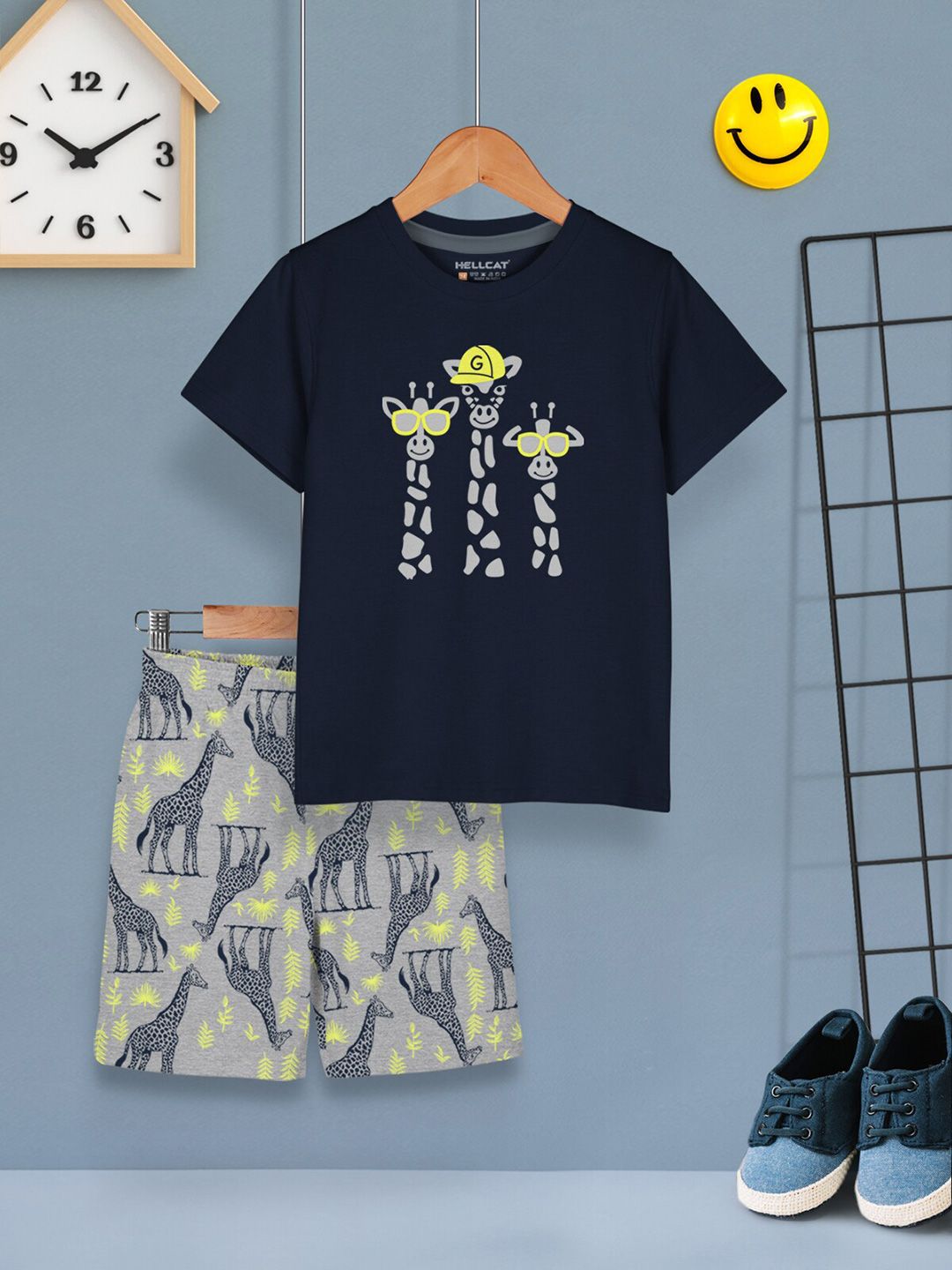 HELLCAT Pack Of 2 Boys Printed T-shirts With Shorts