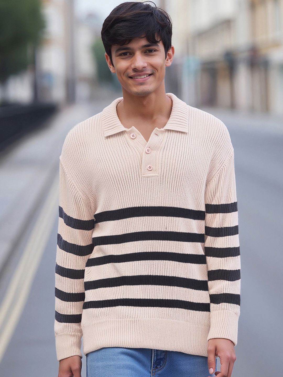 Bewakoof Men Striped Shirt Collar Pullover