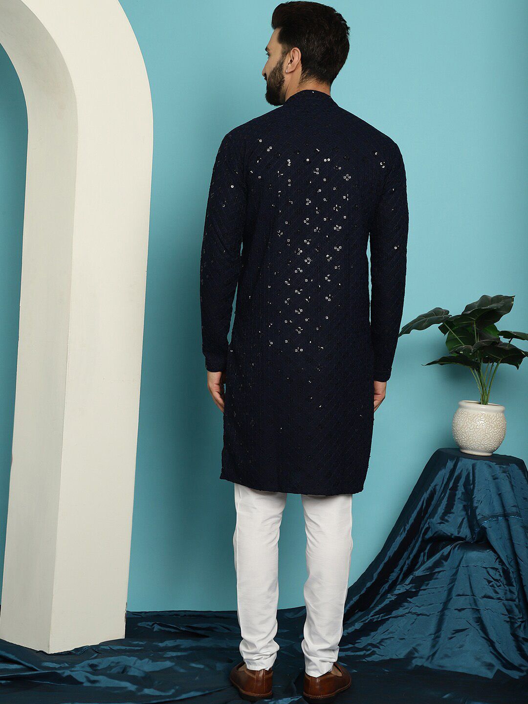 SOJANYA Embroidered Sequinned Pure Cotton Kurta with Pyjama Set