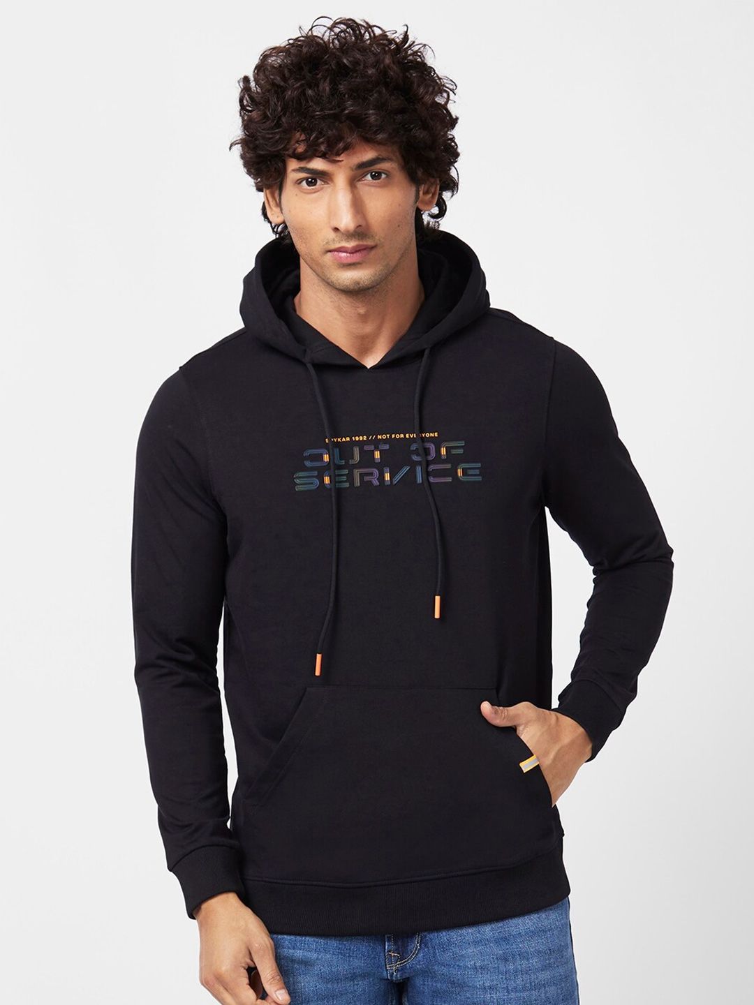 SPYKAR Typography Printed Hooded Sweatshirt