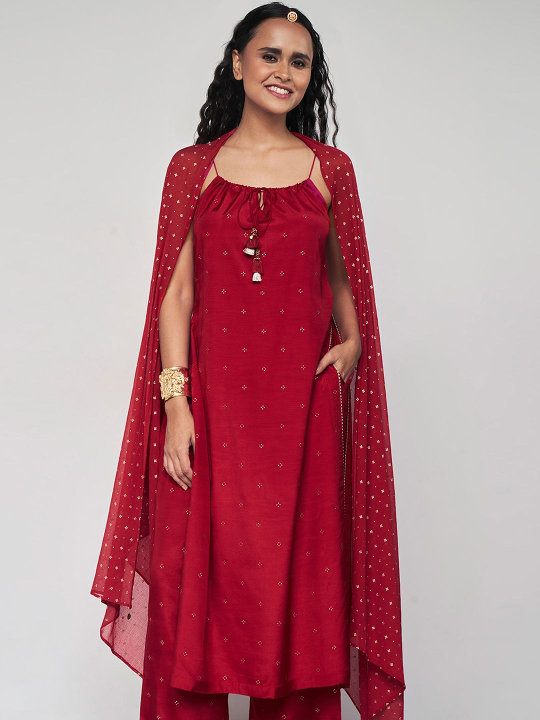 Global Desi Ethnic Motifs Printed Regular Kurta with Palazzos & Dupatta