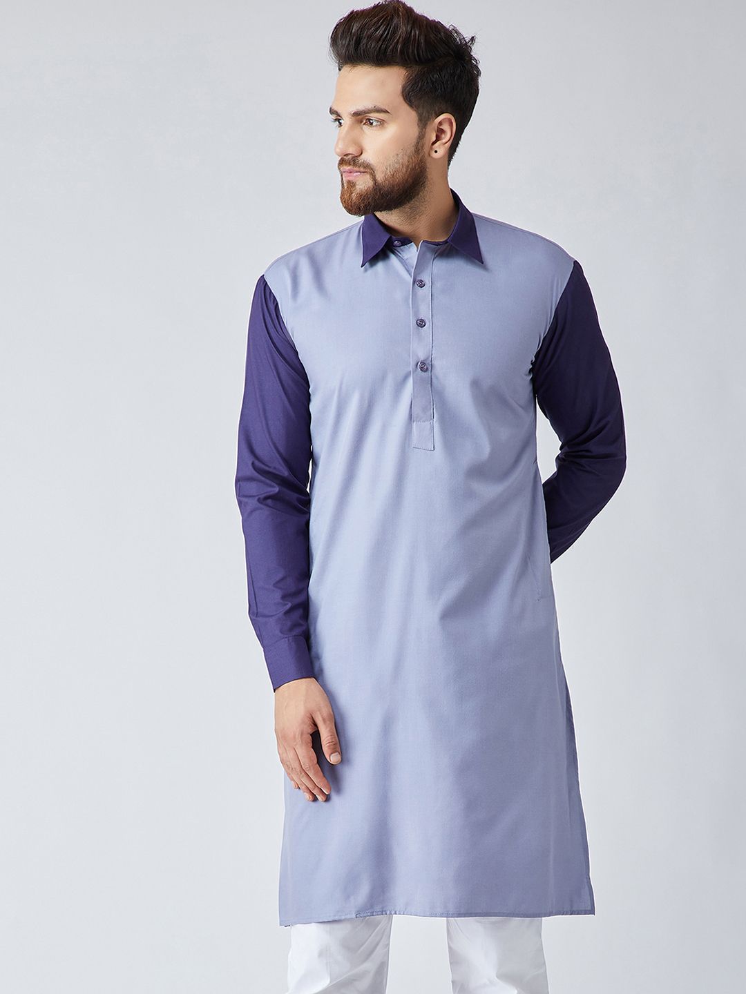 SOJANYA Lelaki Blue Colourblocked Straight Kurta