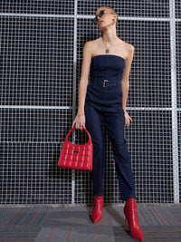 SASSAFRAS Navy Blue Strapless Basic Jumpsuit