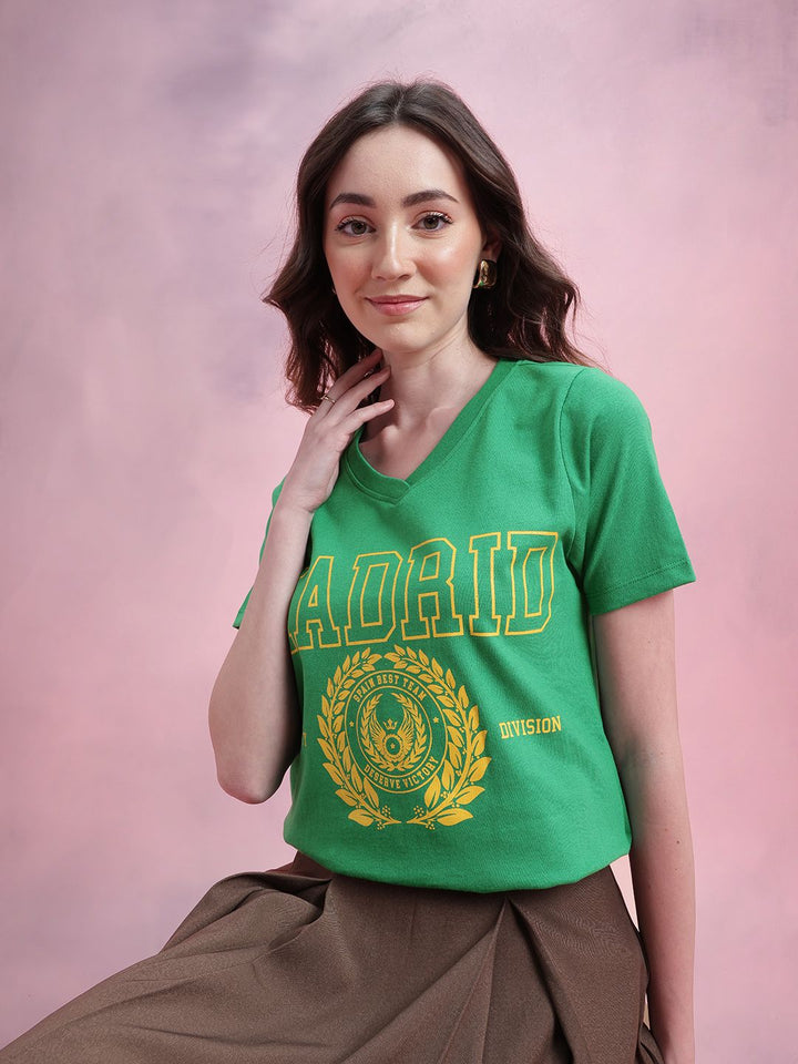 DressBerry Varsity Print V-Neck T-shirt