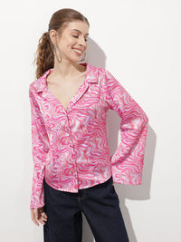 DressBerry Color-Pop Marble Mix Lapel Collar Shirt