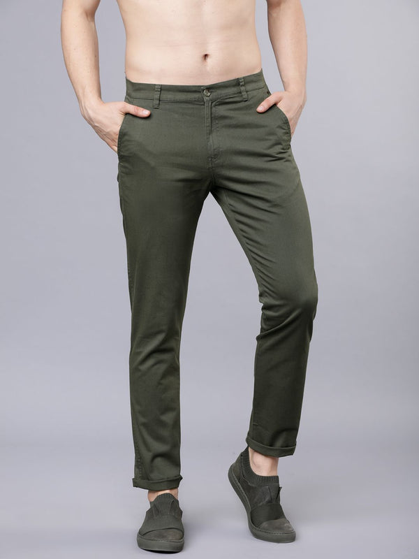 HIGHLANDER Men Olive Green Slim Fit Chinos