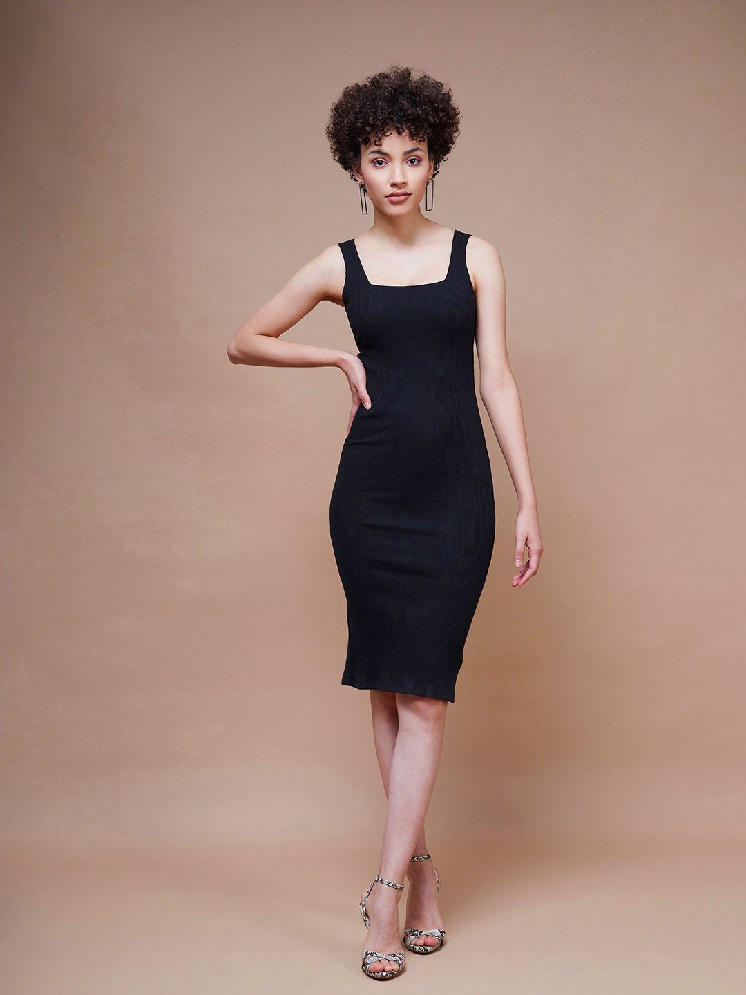 SASSAFRAS BASICS Rib Square Neck Bodycon Dress