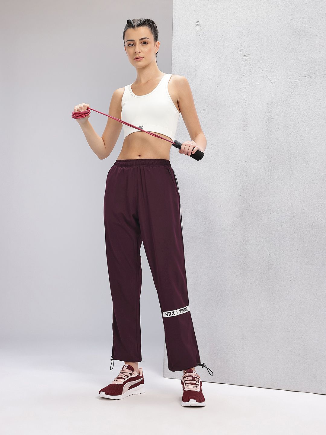 HRX by Hrithik Roshan Women Toggle Hem Contrast Piping Training Track Pants