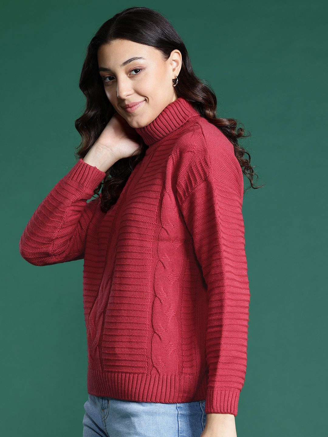 DressBerry Cable Knit Turtle Neck Pullover
