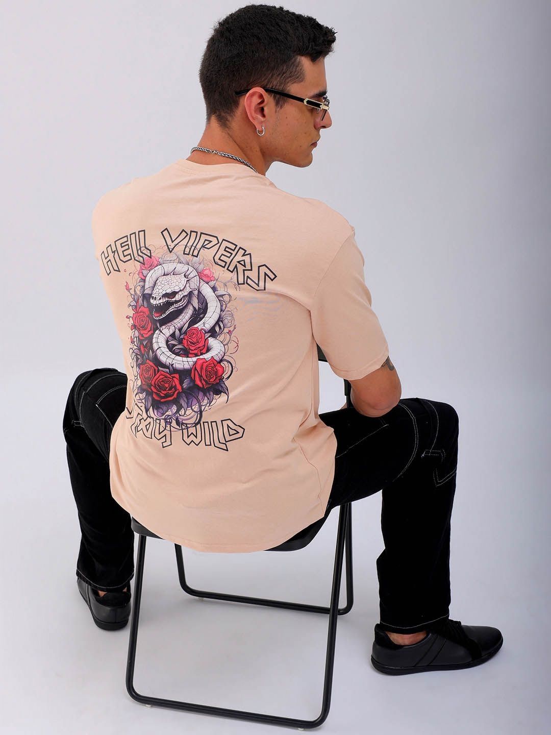 The Indian Garage Co Men Back Printed Boxy Oversized Round Neck T-shirt
