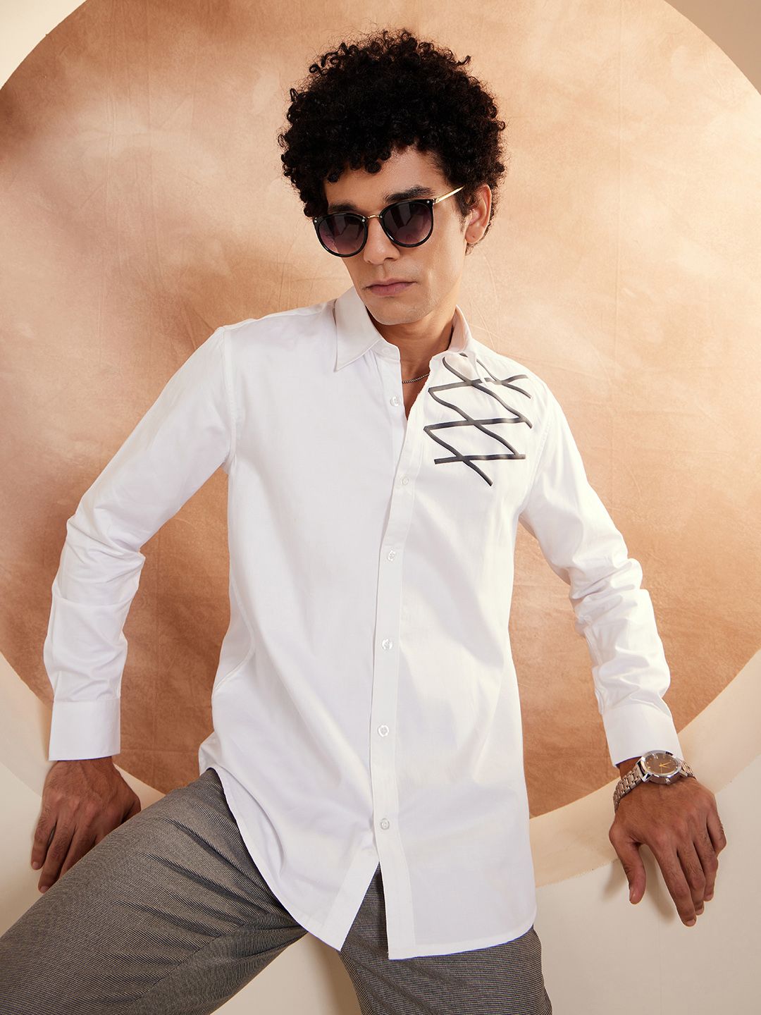 DENNISON Smart Geometric Printed Cotton Casual Shirt