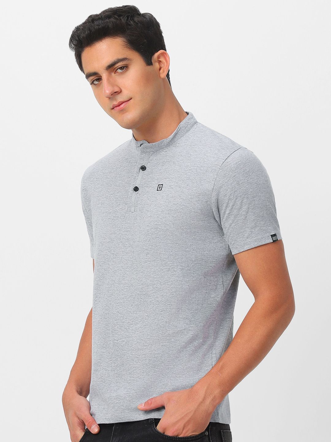 Urbano Fashion Mandarin Collar Slim Fit Pure Cotton T-shirt