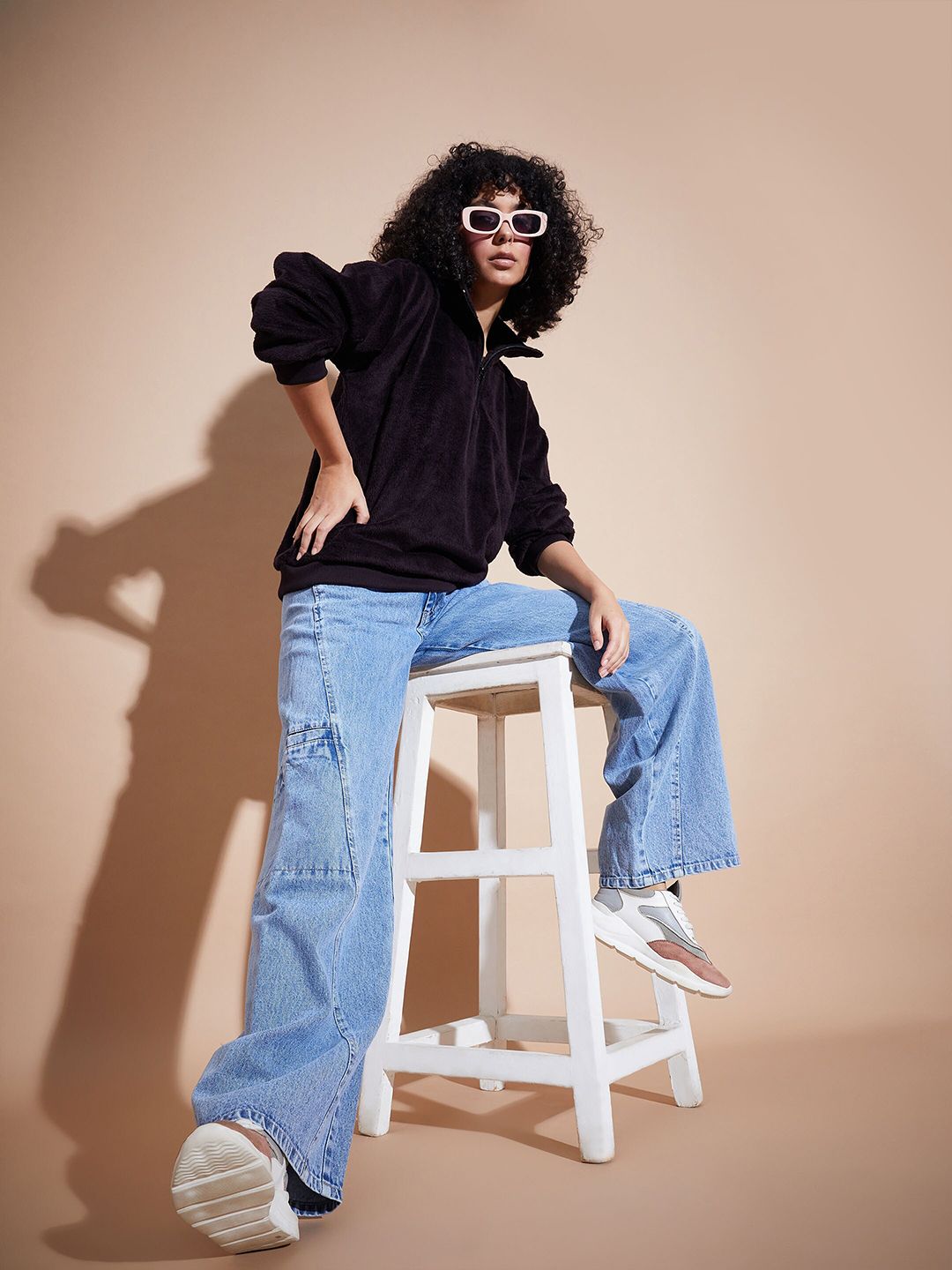 SASSAFRAS BASICS High Collar Long Sleeves Oversized Fleece Pullover Sweatshirt