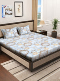 KLOTTHE Biru Kapas Bunga 300 TC Cadar King Halus dengan 2 Sarung Bantal-98 x 89 inci