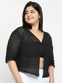 Style Quotient Plus Size Women Self Design Lace Open Front Smart Casual Shrug
