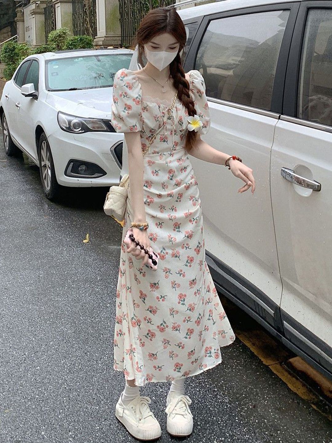 DressBerry Women Floral Print Puff Sleeves Fit & Flare Maxi Dress