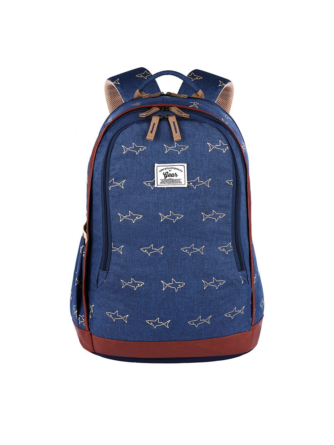 Gear Unisex Blue & Beige Graphic Printed Backpack With Rain Cover