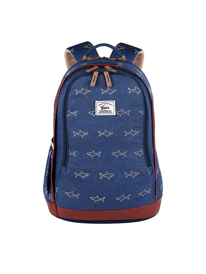 Gear Unisex Blue & Beige Graphic Printed Backpack With Rain Cover