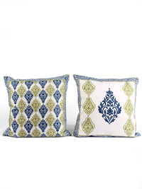 STITCHNEST White & Blue 5 Pieces Ethnic Motifs Square Cushion Covers