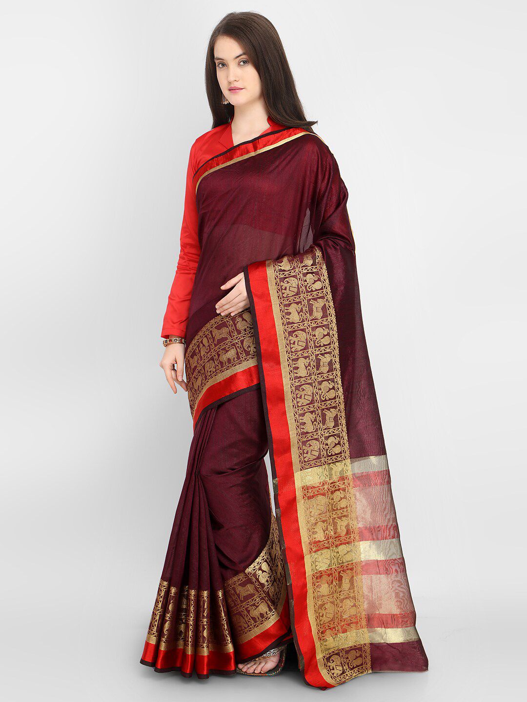 Saree mall Burgundy & Red Ethnic Motifs Art Silk Sarees