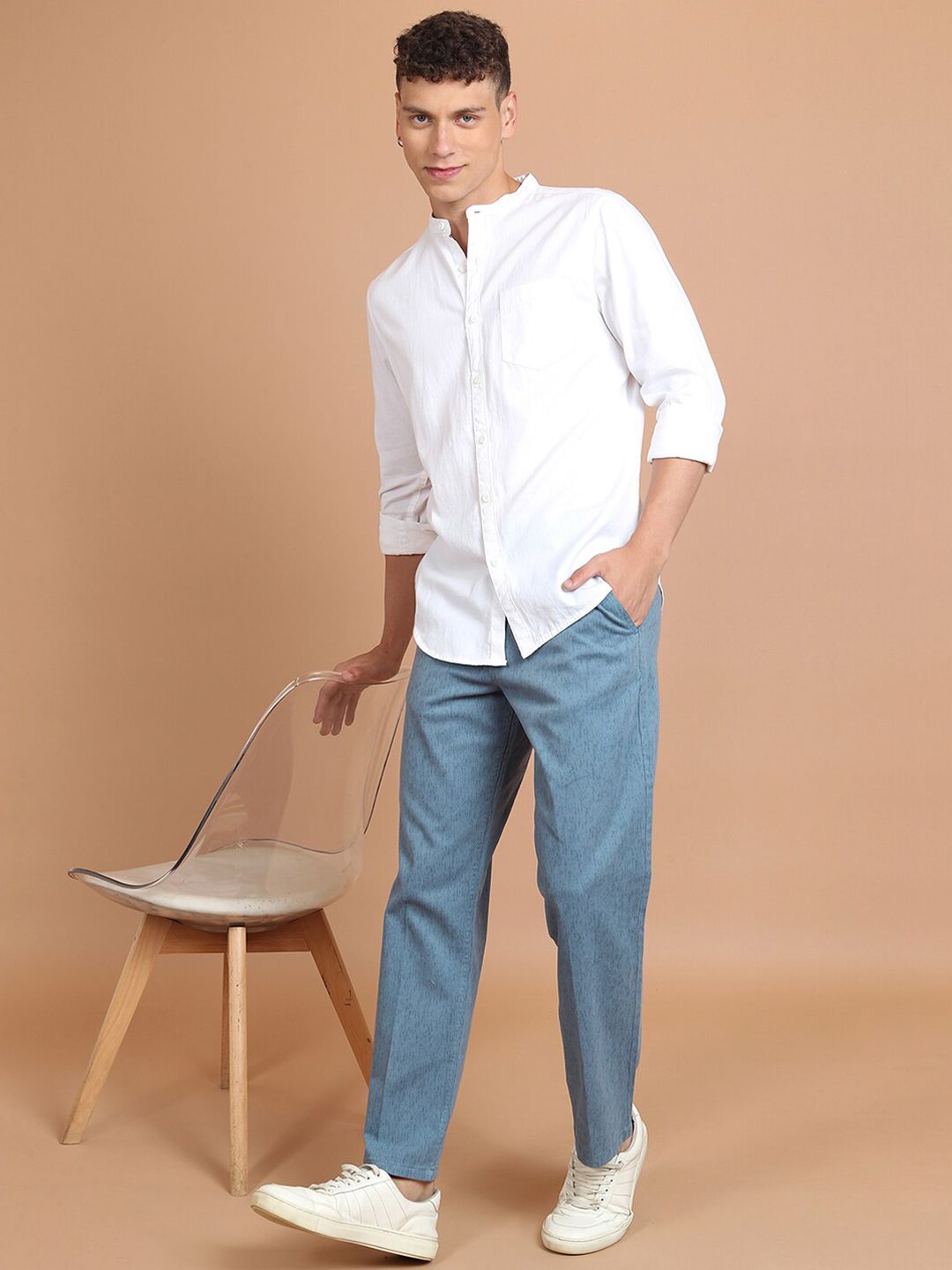 HIGHLANDER Men Blue Mid-Rise Chinos Trousers