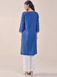 Global Desi Floral Embroidered Notched Neck Straight Kurta