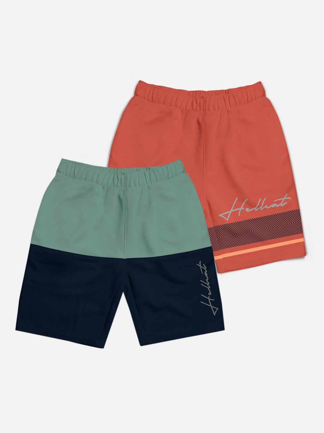 HELLCAT Boys Pack Of 2 Typography Printed Mid-Rise Cotton Shorts