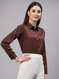 Style Quotient Brown Smart Satin Formal Shirt