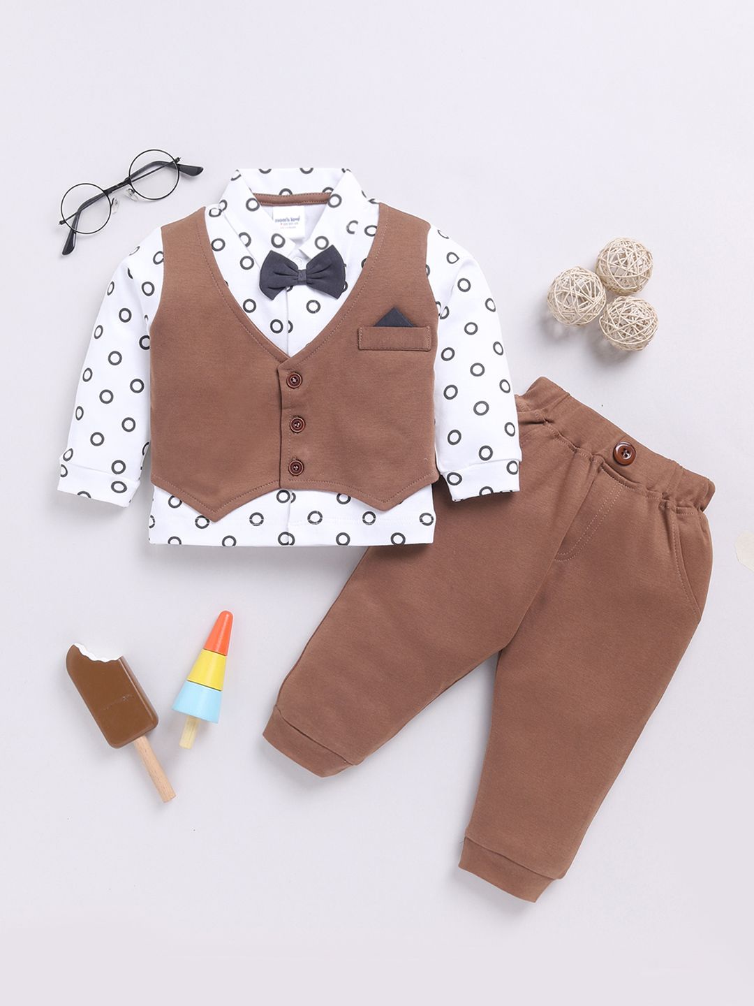 Moms Love Infant Boys Printed Pure Cotton Shirt with Joggers