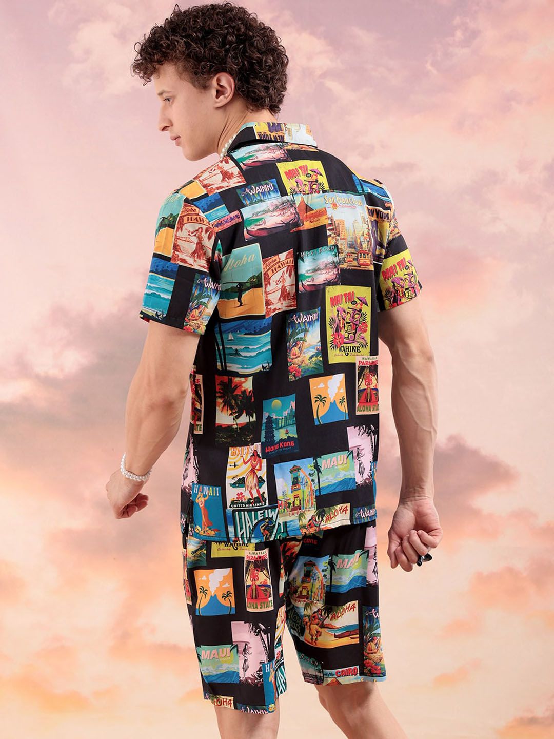 The Indian Garage Co Graphic Printed Cuban Collar Shirt With Shorts