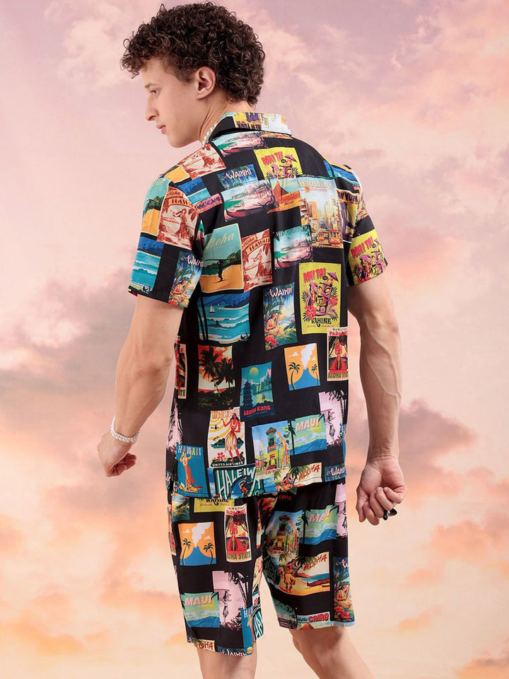 The Indian Garage Co Graphic Printed Cuban Collar Shirt With Shorts