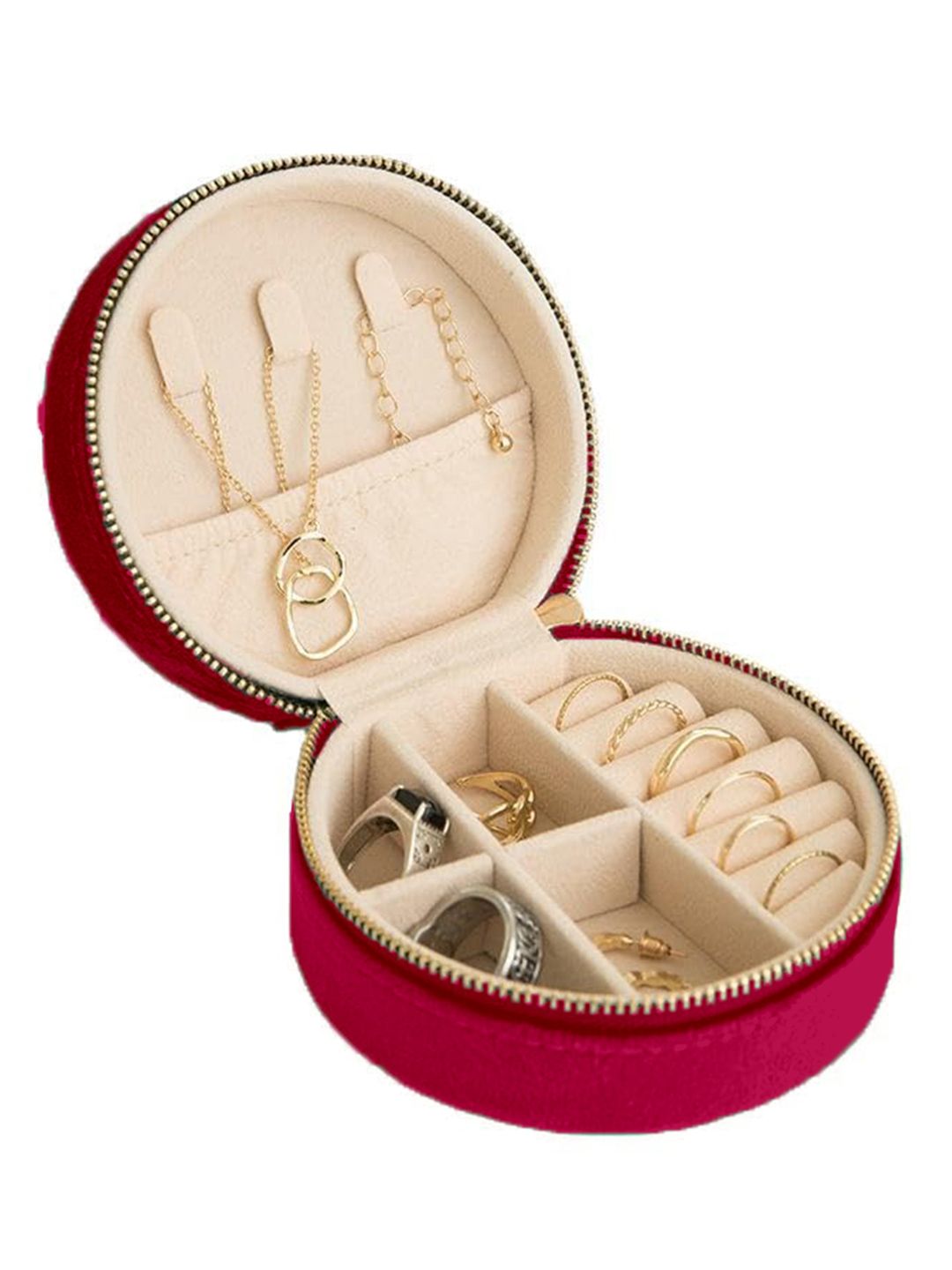 Cortina Maroon Zipper Portable Jewellery Storage Organiser