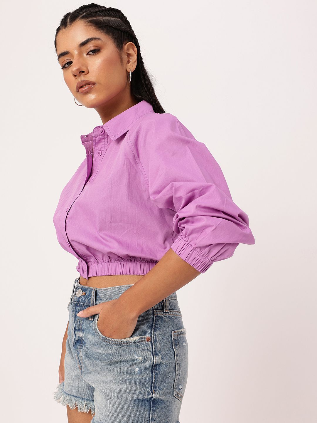 DressBerry Feminine Glam Raglan Sleeves Crop Shirt