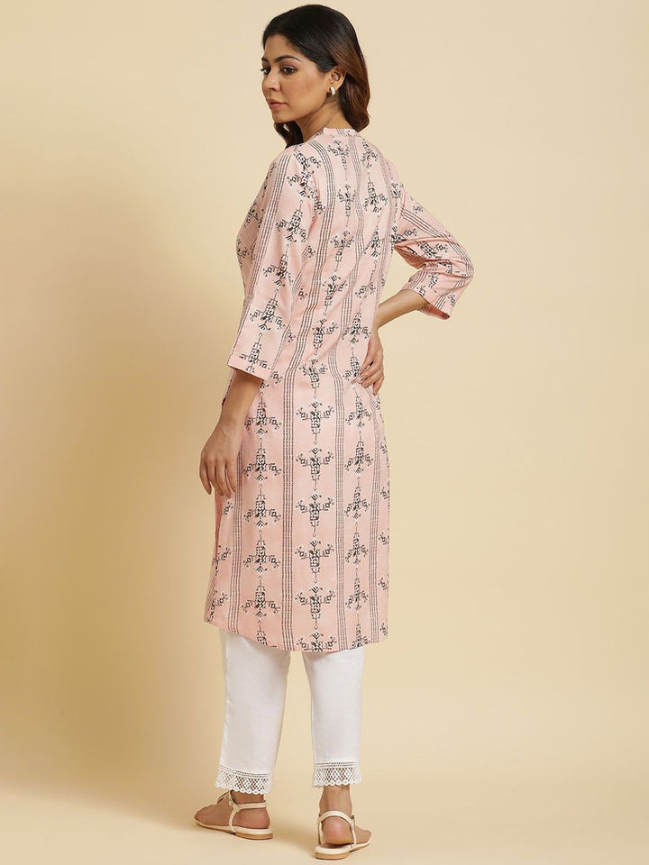 W Abstarct Printed Mandarin Collar Straight Kurta