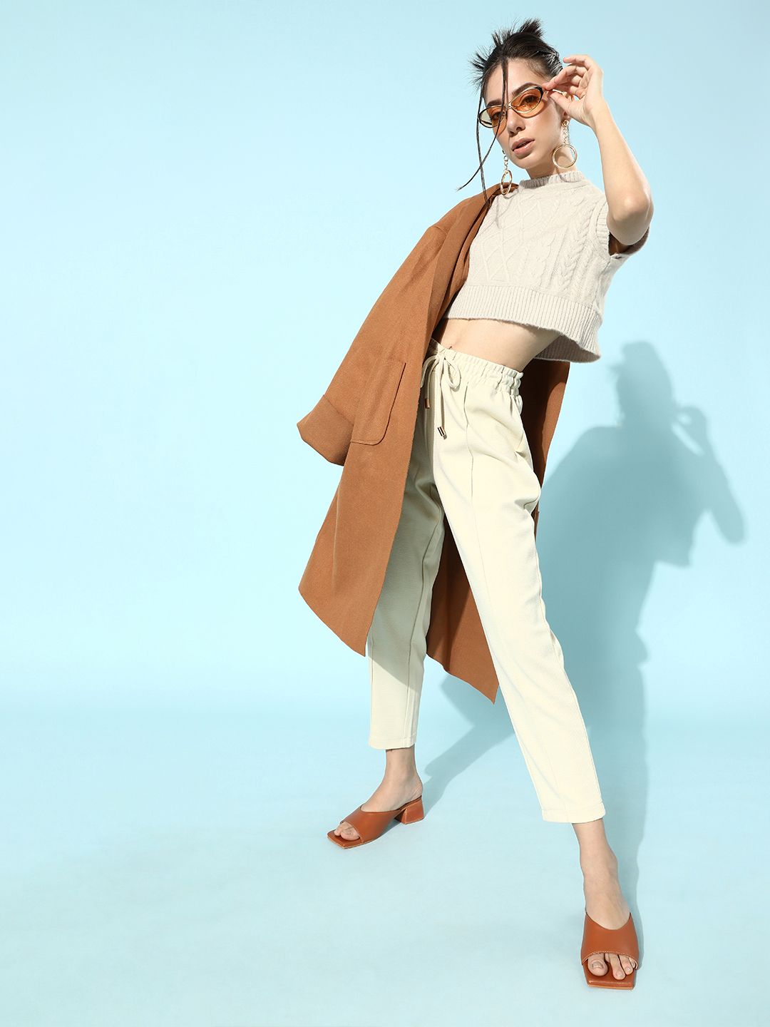 STREET 9 Women Classic Cream Ribbed Cropped Sweater