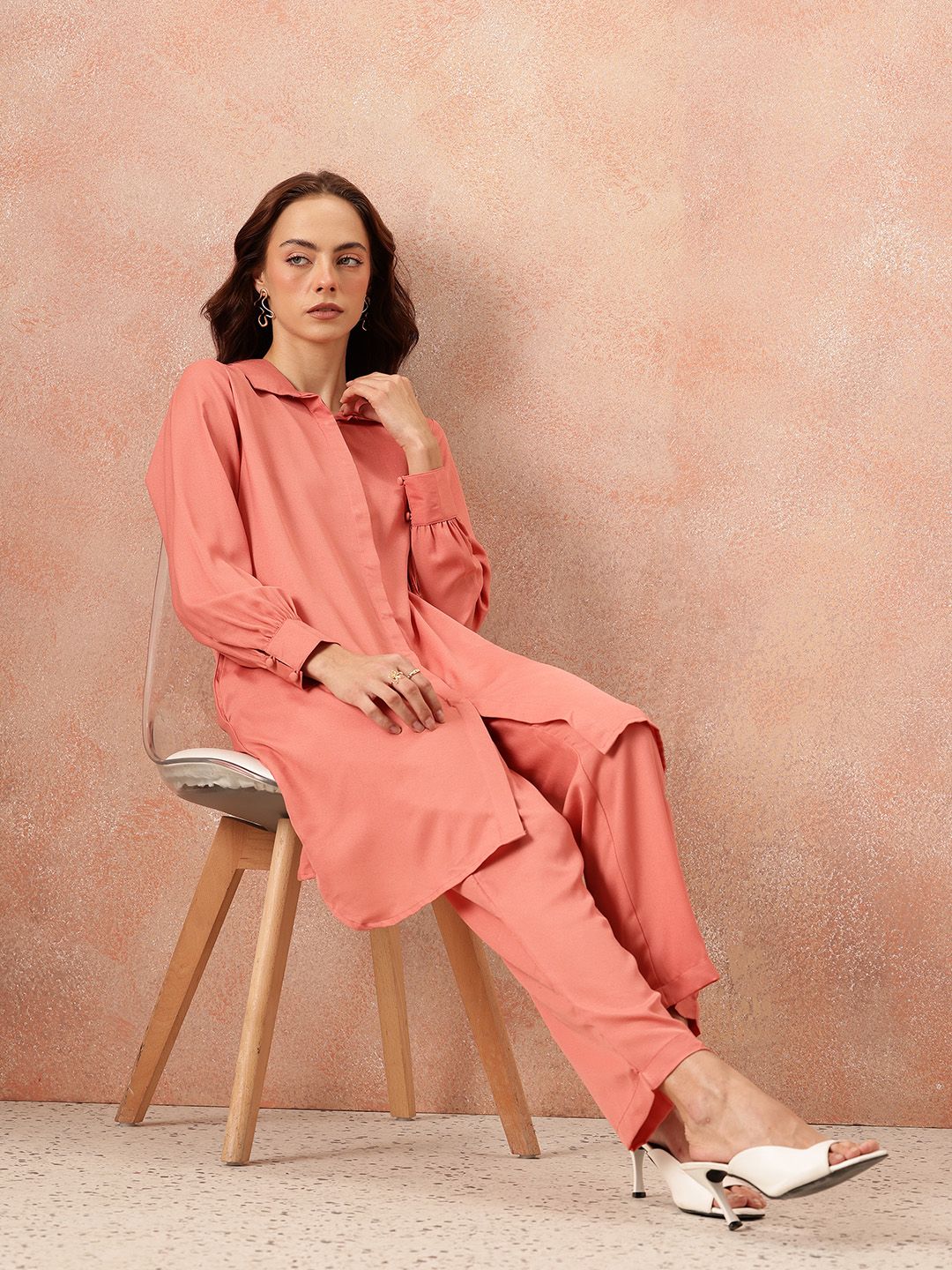 all about you Solid Shirt Collar Co-Ords