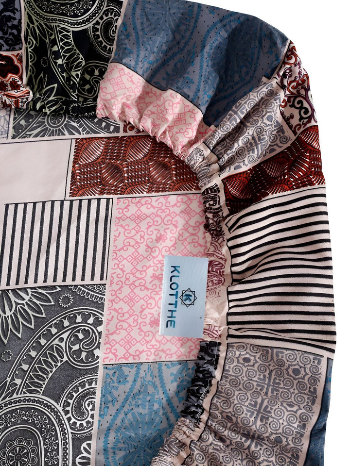 KLOTTHE Motif Etnik Biru Dilengkapi 300 TC Cadar King dengan 2 Sarung Bantal-250X225 cm