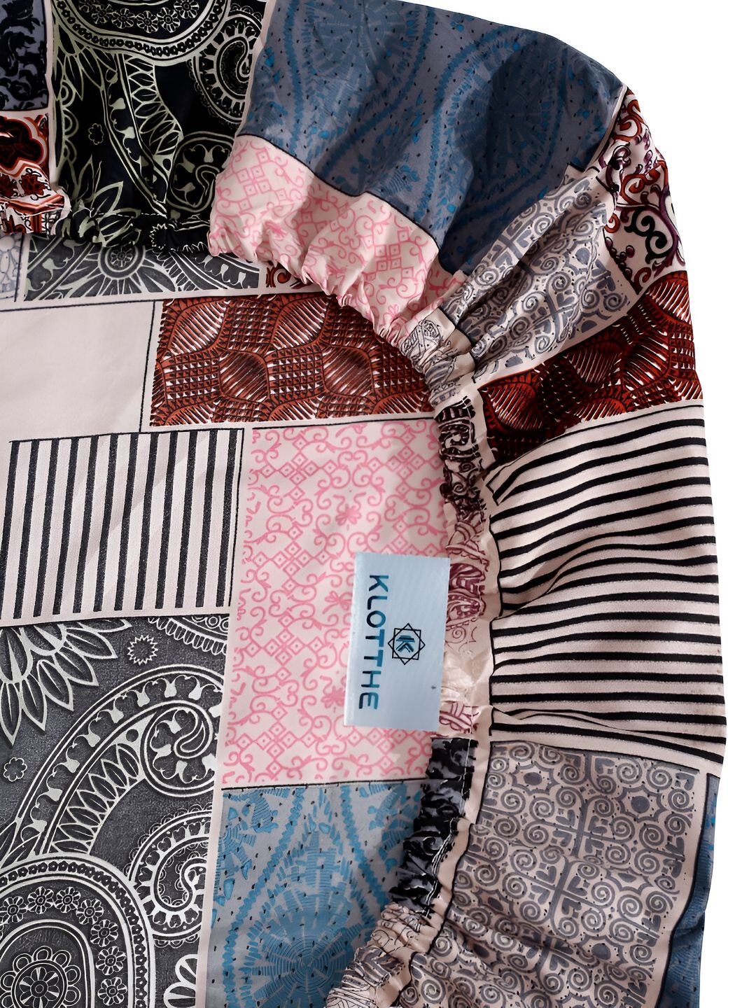 KLOTTHE Motif Etnik Biru Dilengkapi 300 TC Cadar King dengan 2 Sarung Bantal-250X225 cm
