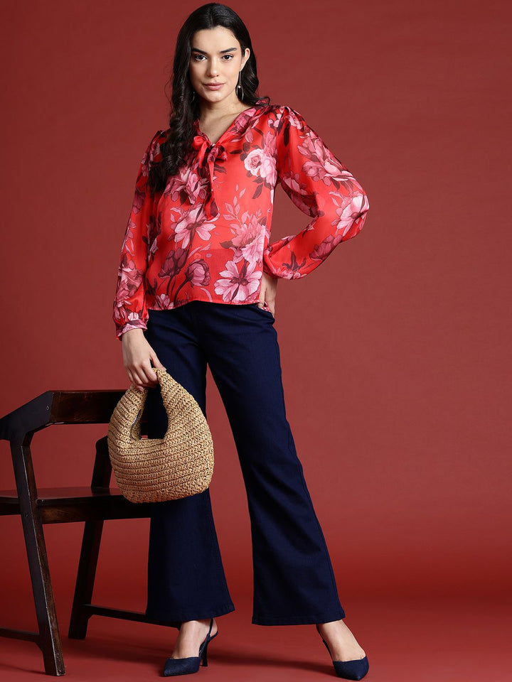 all about you Floral Print Tie-Up Neck Top