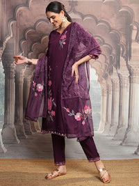 Vishudh Floral Embroidered Regular Kurta with Trouser & Dupatta