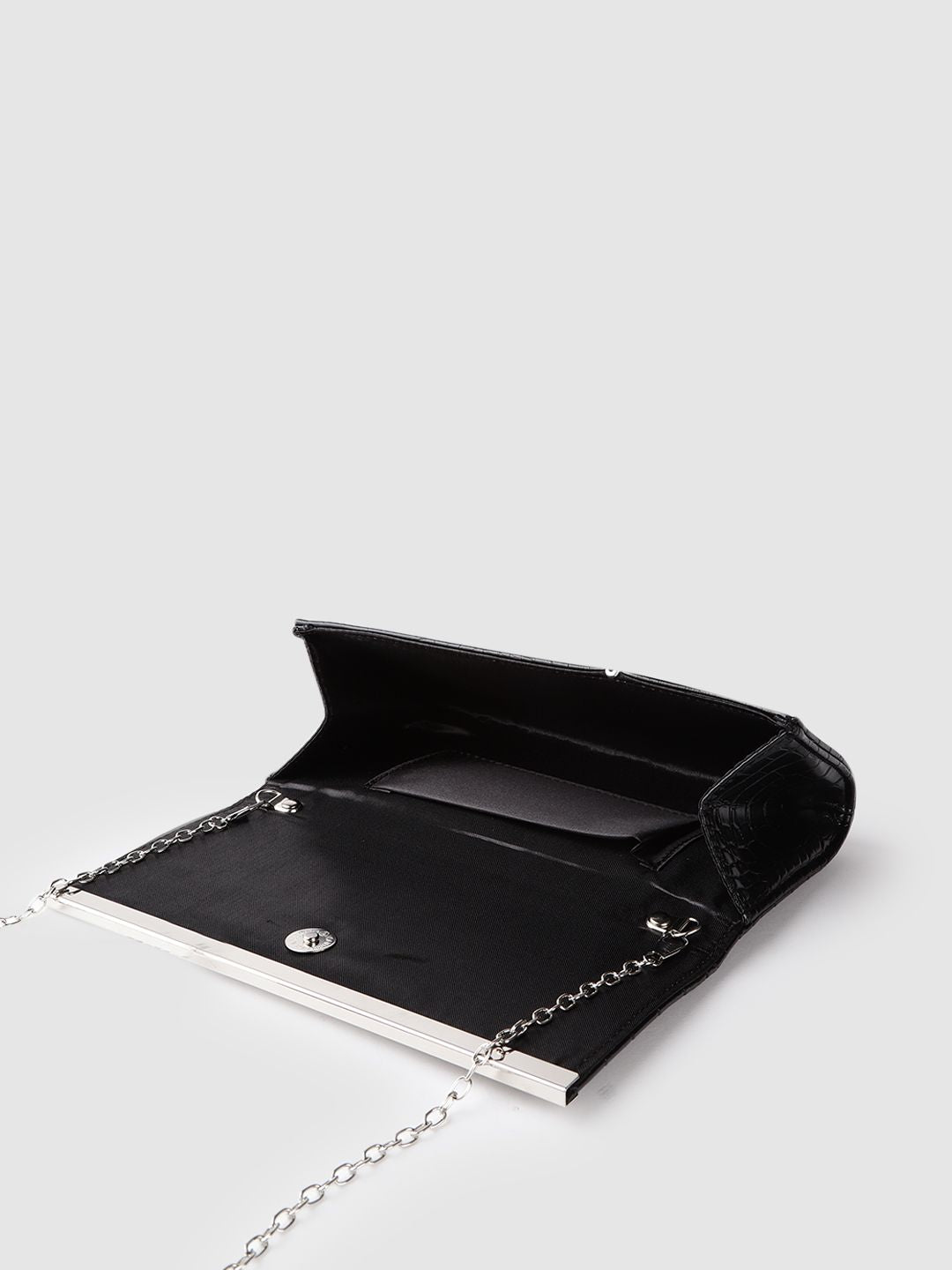 Lino Perros Black Croc Textured Clutch with Detachable Sling Strap