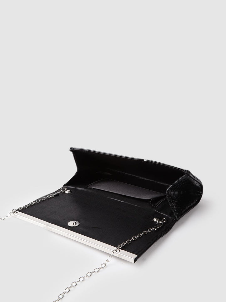 Lino Perros Black Croc Textured Clutch with Detachable Sling Strap