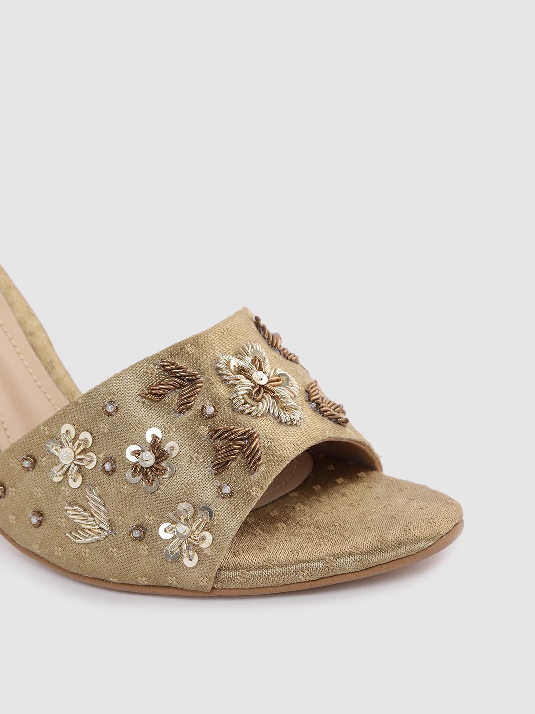 House of Pataudi Gold-Toned & Silver-Toned Embellished Handcrafted Slim Heels