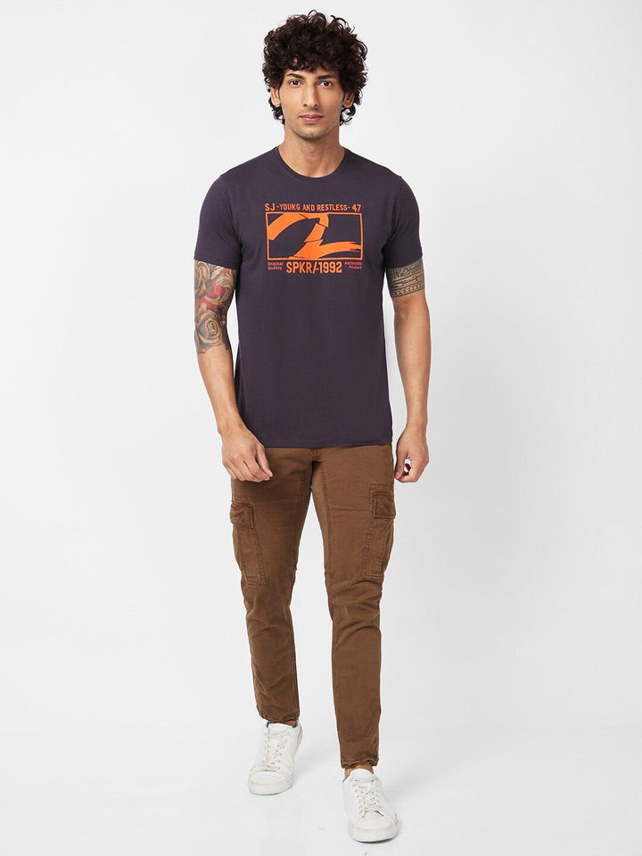 SPYKAR Typography Printed Slim Fit Cotton T-shirt
