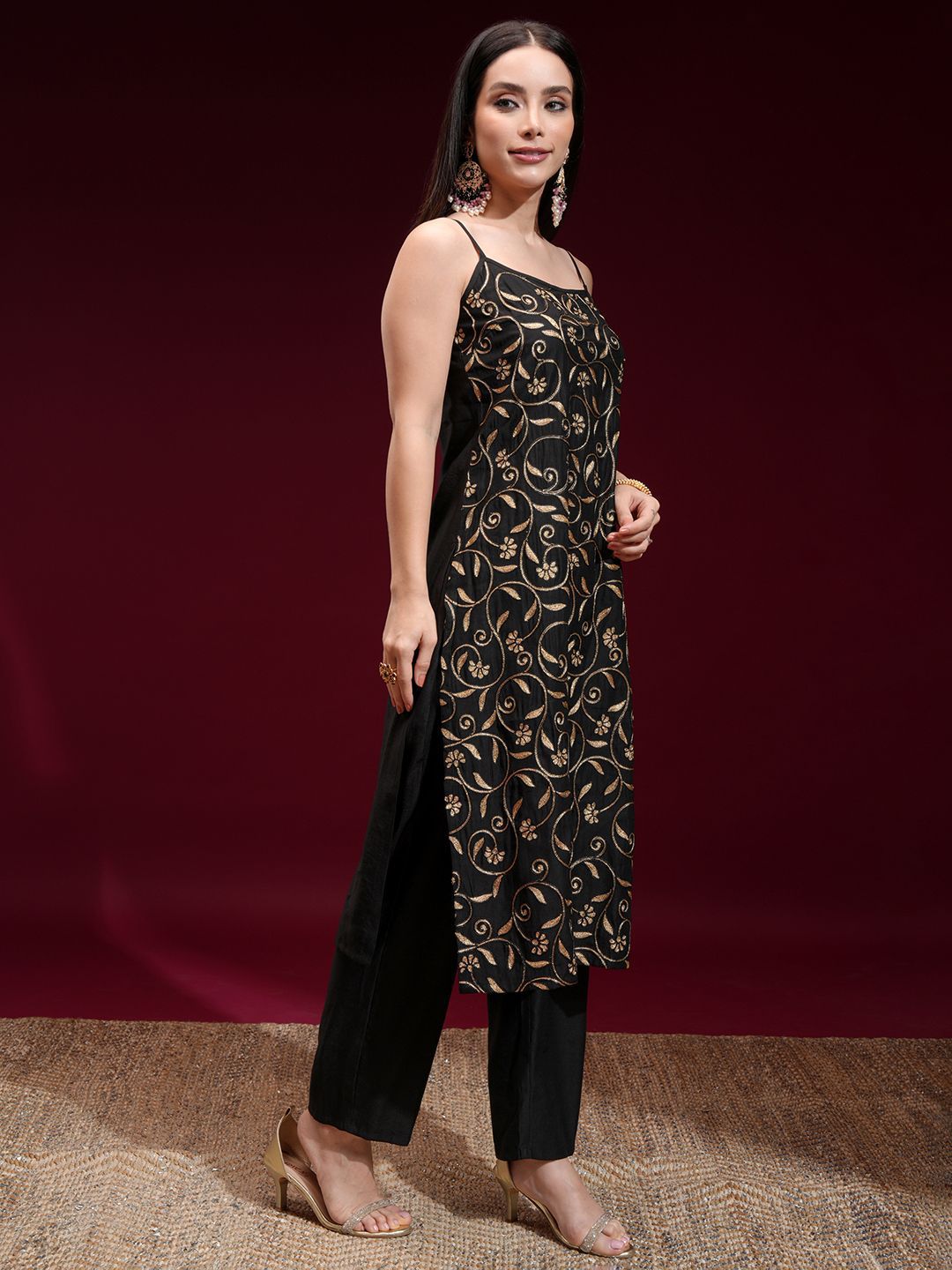 Vishudh Women Embroidered Kurta with Elasticated Pants and Dupatta