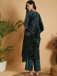 Shae by SASSAFRAS Embroidered V-Neck Flared Sleeves Kaftan Sequinned Work Velvet Kurta