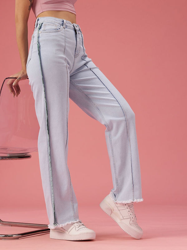 DressBerry Women Straight Fit High-Rise Light Fade Stretchable Jeans