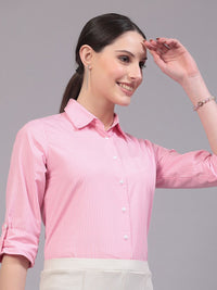 Style Quotient Pink Classic Striped Cotton Formal Shirt